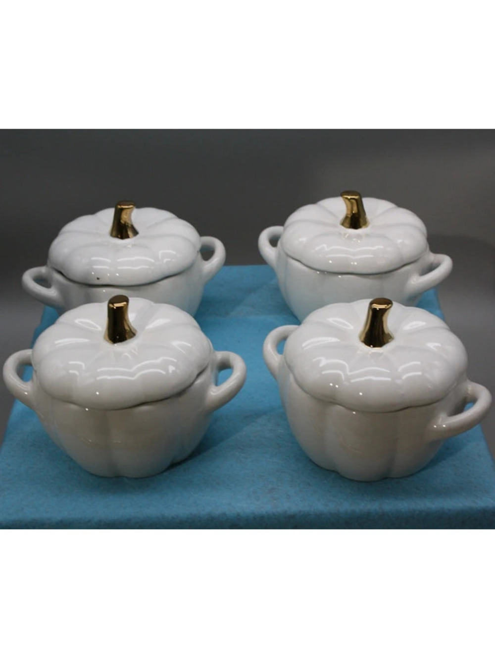 Set of 4 Crofton 2021 White Pumpkin Mini Casserole Dishes Gold Stem